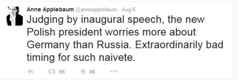 Anne Applebaum’s Twitter post which unduly criticized the President’s inaugural speech.